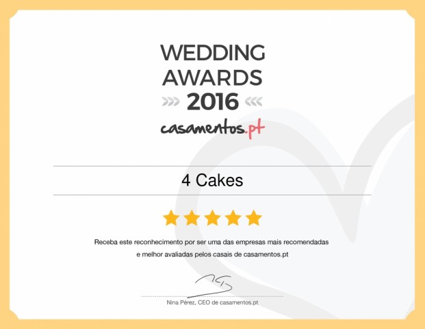 Empresa da Madeira 4 Cakes obtém um prémio Wedding Awards 2016 na categoria de Bolos