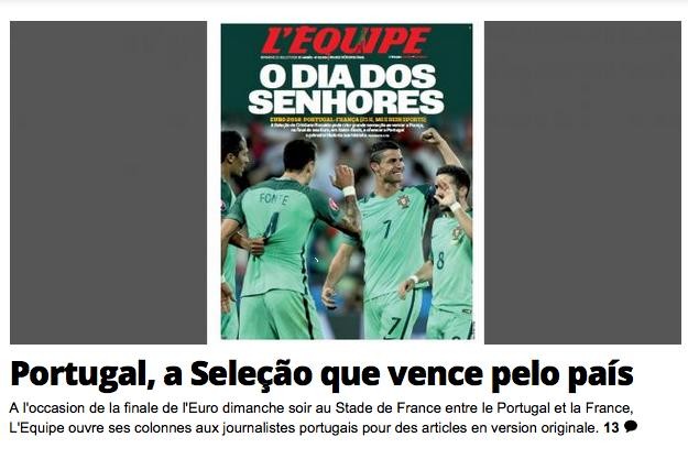 L’Équipe escreve sobre “O Dia dos senhores” em francês e em português