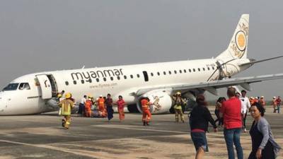 Avião birmanês aterra de emergência sem rodas da frente