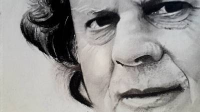 Dinarte Sousa pintou retrato a carvão de António Manuel Ribeiro, vocalista dos UHF