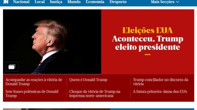 Edições online dos jornais portugueses destacam vitória surpreendente de Trump