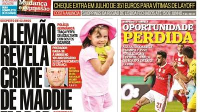 Layoff, Maddie e Benfica nas manchetes de hoje da imprensa nacional