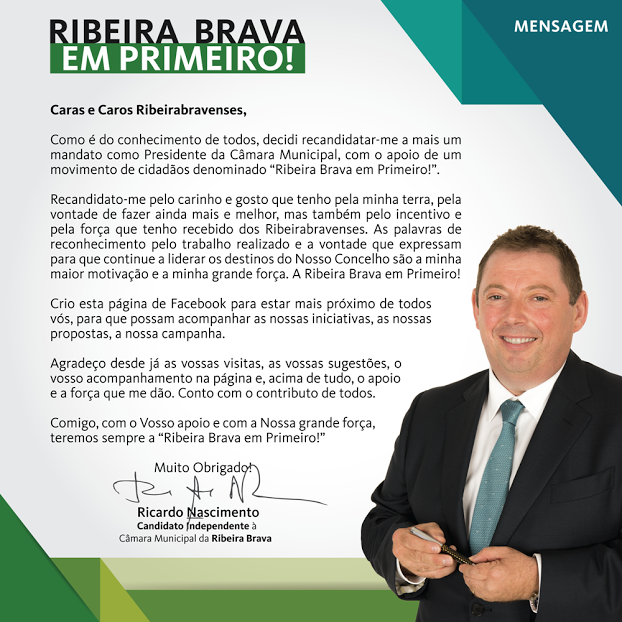 Ricardo Nascimento lança na net página de campanha do movimento “Ribeira Brava em Primeiro!”