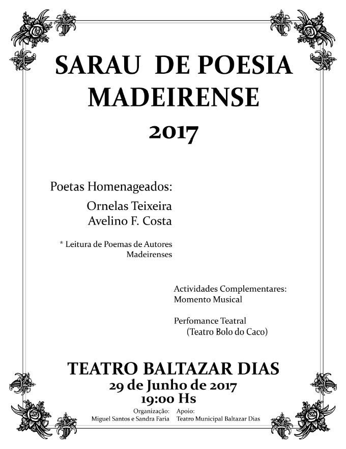 Sarau de Poesia Madeirense a 29 de Junho no Baltazar Dias