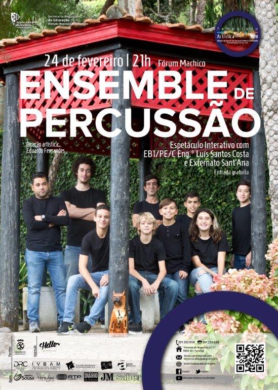 Espetáculo Interativo do Ensemble de Percussão no Fórum Machico a 24 de fevereiro