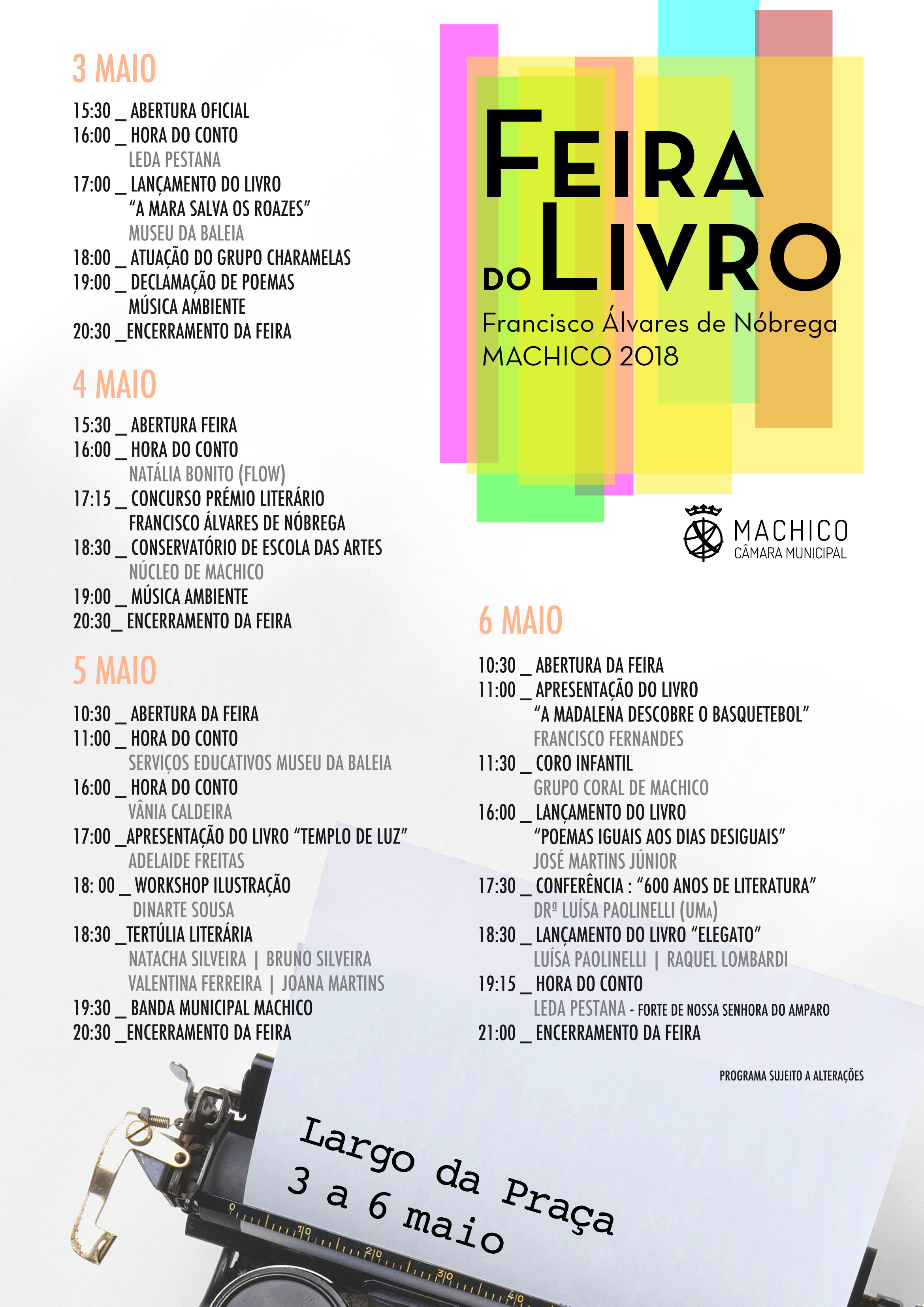 Veja aqui o programa da Feira do Livro “Francisco Álvares de Nóbrega”