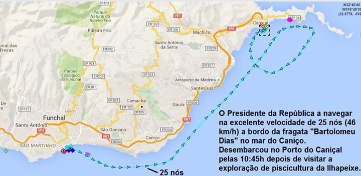 Publicação de Paulo J. Melich Farinha no grupo ‘Cruise ferry para a Madeira’ mostra rota da fragata até ao Caniçal