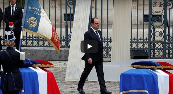França: polémica em homenagem a casal de polícias assassinados (vídeo)